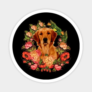 Golden Retriever Flower Bouquet Magnet